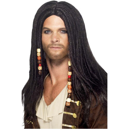 Mens Black Pirate Wig