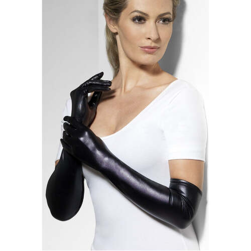 Black Wet Look Gloves