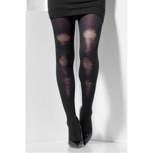 Opaque Tights with Distressed Detail