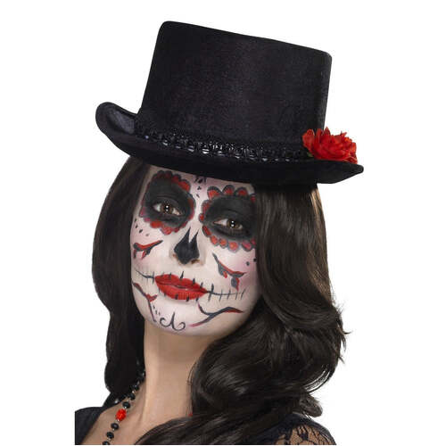 Black Day of the Dead Top Hat with Roses