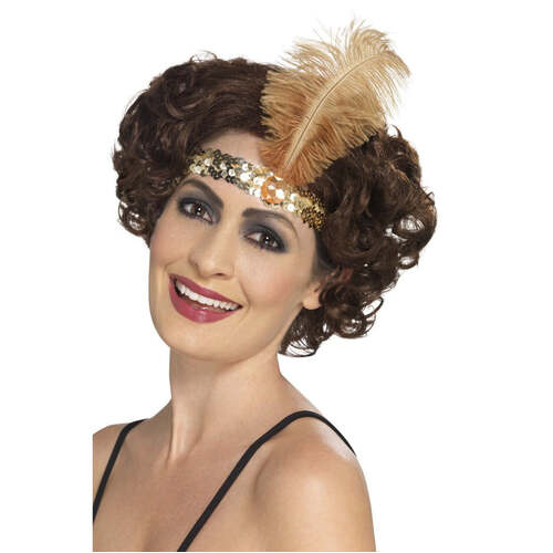 Gold Flapper Headband with Feathe
