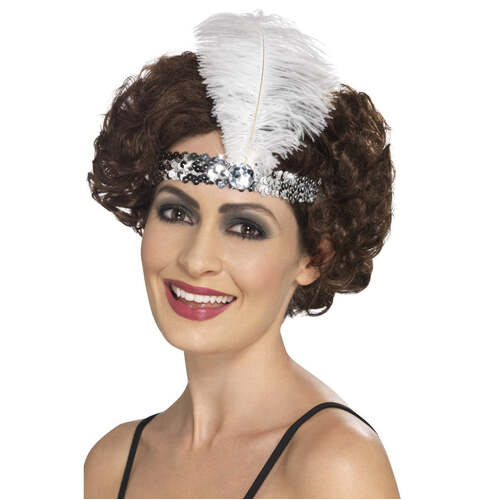 Silver Flapper Headband with Feather