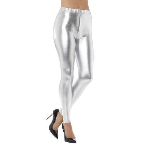 80s Silver Metallic Disco Leggings