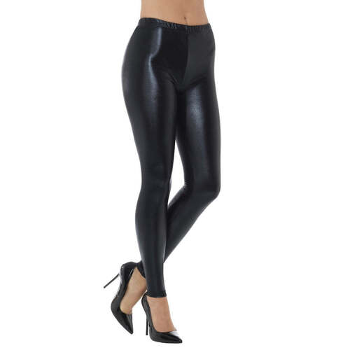 80s Black Metallic Disco Leggings