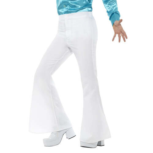 White Mens Flared Trousers