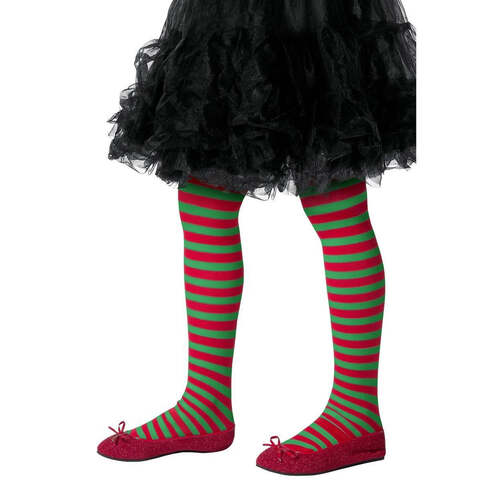 Childs Red & Green Striped Tights,