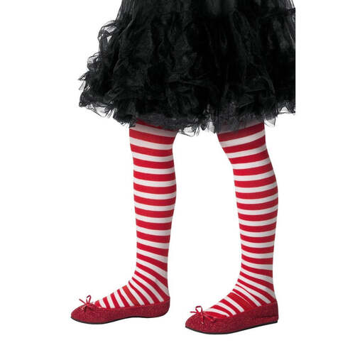 Childs Red & White Striped Tights