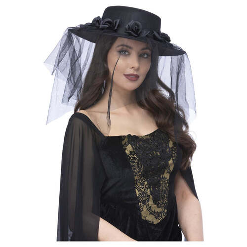 Gothic Black Widow Funeral Hat