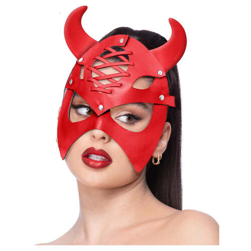 Fever Red Mock Leather Devil Mask