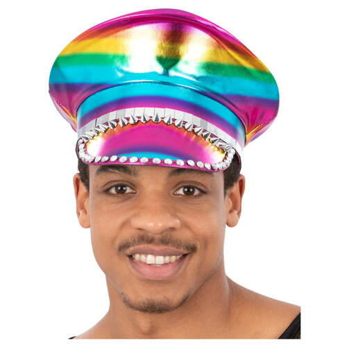 Metallic Studded Rainbow Captains Hat