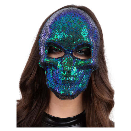 Two Tone Blue & Green Sequin Skull Mask