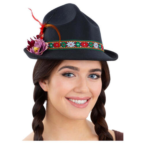 Dirndl Trenker Hat with Feathers & Flowers