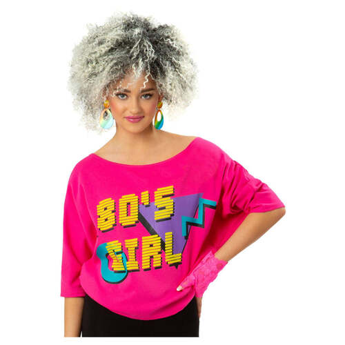 Ladies 1980s Printed Bat Wing T-Shirt