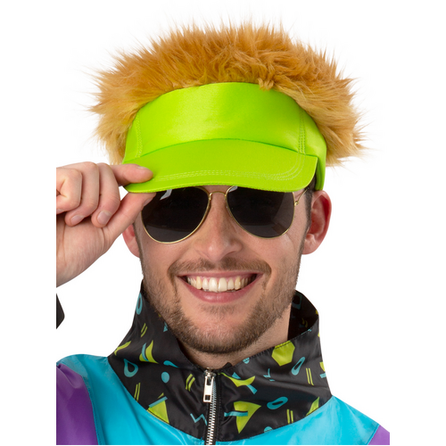 Neon Green Visor Hat with Dark Blonde Hair
