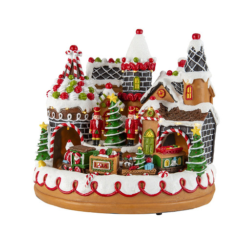 Musical Moving Gingerbread Christmas Village with Rotating Train