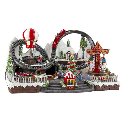 LED Musical Christmas Carnival Scene with Rotating Balloon, Carousel, and Tree