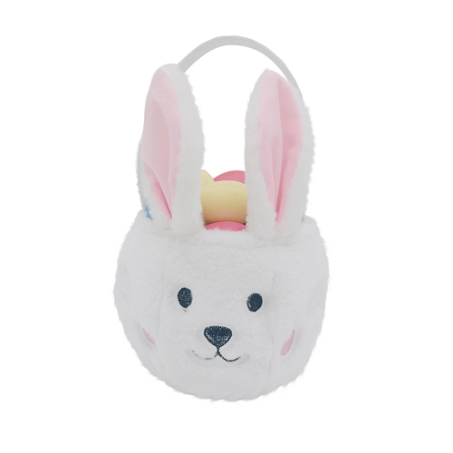 Plush White Bunny Basket 15x16cm