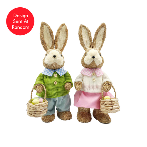 Sisal Dressed Bunny W Basket 34cm Assorted