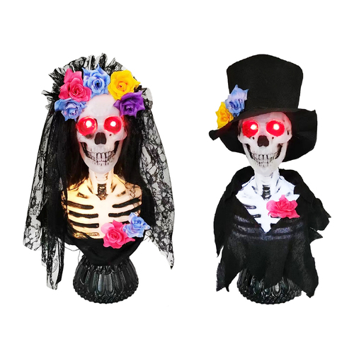 Day of the Dead Skeleton Couple - Light-Up Halloween Decor Set