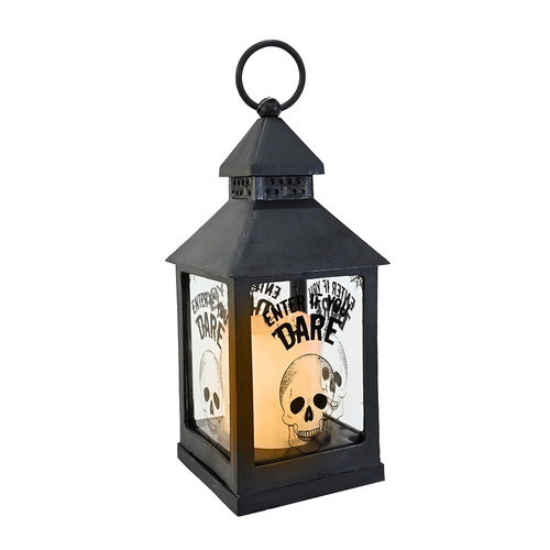 Haunted Skull Lantern with Light up Candle  24cm