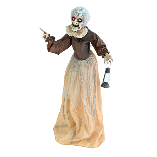 1.5m Animated Old Lady with Lantern ?û Creepy Halloween Prop with Motion Activation