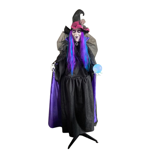 1.6m Animated Standing Witch - Halloween Prop with Glowing Orb and Spooky Movements