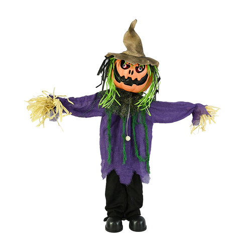 1.1m Animated Standing Scarecrow - Halloween Prop with Light-Up Eyes & Sound