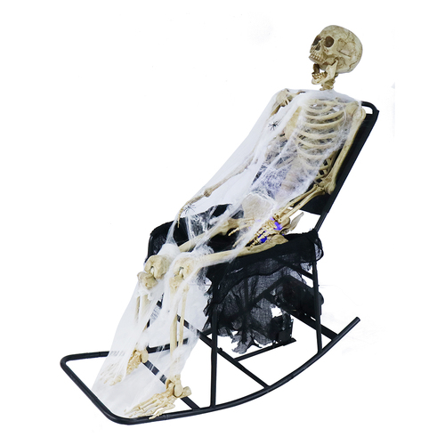 1m Animated Skeleton on Rocking Chair ?û Halloween Prop with Sound Sensor & LED Lights