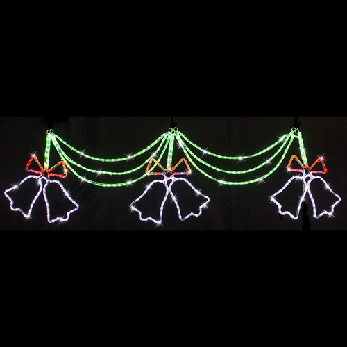 Twin Bell LED Ropelight Banner - Red, Green & Cool White