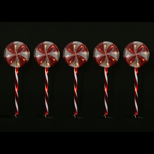 Solar LED Lollipop Path Lights Red & White Outdoor Christmas Decoration 5 Pack