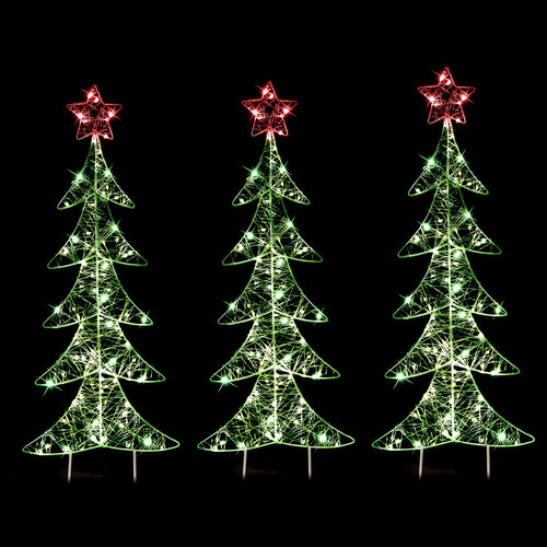 LED Wire Frame Christmas Tree with Star Topper - Set of 3