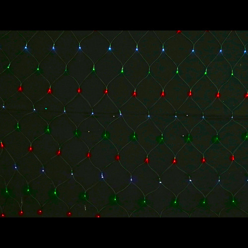 Solar Powered 150 LED Net Lights - Red, Green & White Christmas Lighting